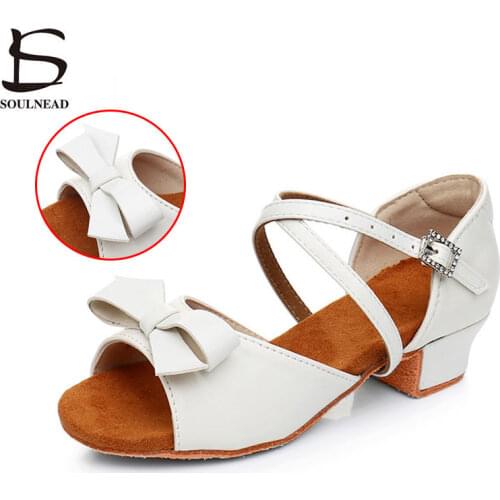 Girls Ballroom Dance Shoes White Soft Children Latin Dance Shoes Women Girls Tango Jazz Dance Shoes Salsa Sandals 3cm Heels