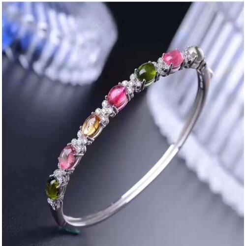 Tourmaline bracelet Chain bracelets Natural and real tourmaline 925 sterling silver Flower style 5*7mm 7pcs