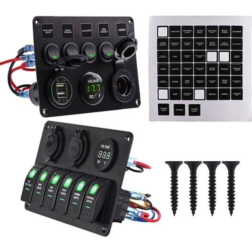 Combination 5 6 Gang LED Rocker Universal Switch Panel Circuit Digital Voltmeter Dual USB Port 12V Outlet For Car Marine Boat