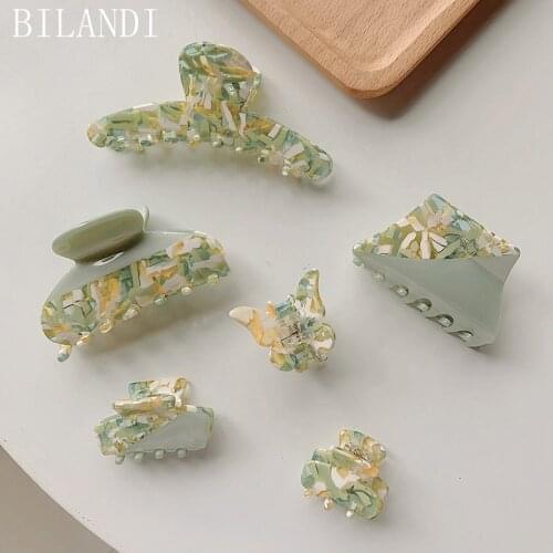 Bilandi Green Resin Acetate Hair Clip Elegant Hair Clip Crab Hair Claws Pins for Women Girl Hair Accessories Hair Style Make
