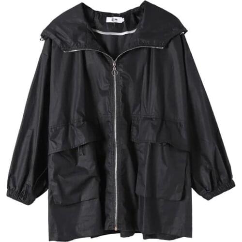 Casaco Feminino Windbreaker Womens Jackets Spring Autumn Outwear New Loose Large Size 3XL Workwear Hooded Jacket Female Coat