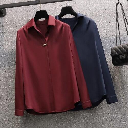 Blue Long Sleeved Plus Size Korean Autumn Elegant Fashion Blouses And Tops WomenS Oversize Shirt Clothing 2021 Female Vintage