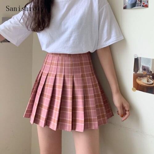 2021 Summer Autumn High Waist Women Skirt Stitching Student Plaid Pleated Skirts Female Cute Sweet Girls Dance A Line Mini Skirt