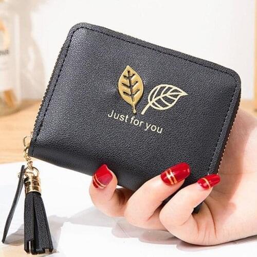 Women Wallets Lady Purses Short Tassels Zipper Coin Purse Cards ID Holder Billfold Woman Leaf Wallet Flap Mini Bags Moneybags