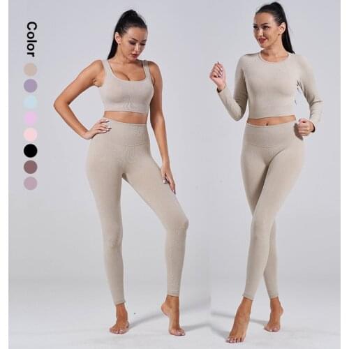 Oga Sets Women Gym Clothing Seamless Leggings Sport Bra Long Sleeve Fitness Wear Workout Clothes For Women Sportswear Yoga Suit