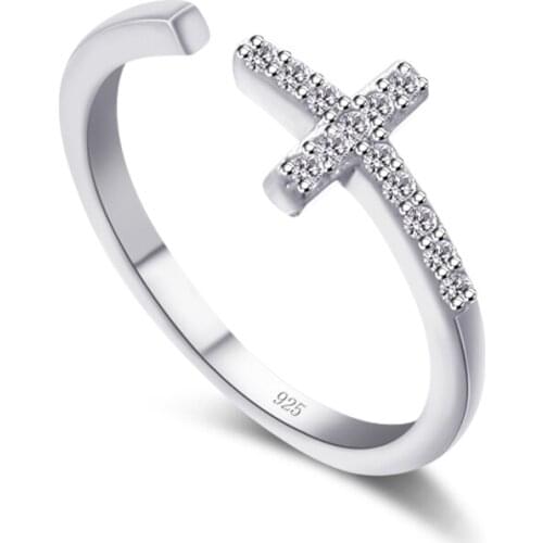 Fashion 100% 925 sterling silver cross ring Woman charm zircon Wedding Ring Simple Solid Silver jewelry Wholesale