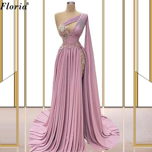 Middle East Lavender Celebrity Dresses With Appliques One Shoulder Vintage Evening Gowns Haute Couture Awards Ceremony Dresses