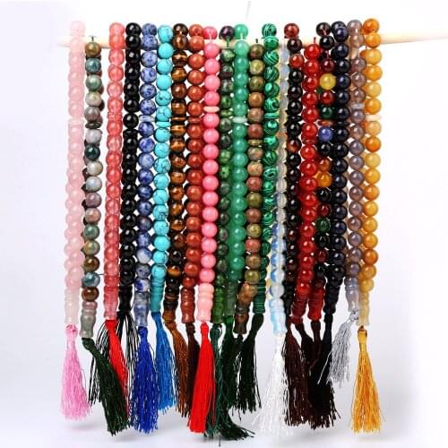 10mm 12mm Natural Stone Bead Tassel Pendant 33 Prayer Beads Islamic Muslim Tasbih Allah Rosary Men Women Meditation Jewelry