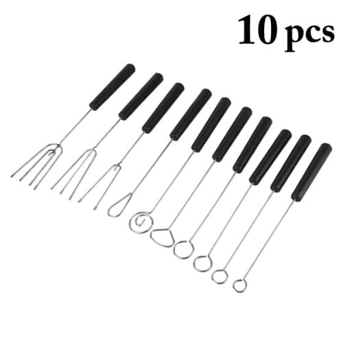 10Pcs/Set Chocolate Dipping Tool Stainless Steel Chocolate Fork DIY Candy Caker Fruit Fondue Decorating Tools Kitchen Supplies