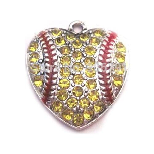 100pcs a lot antique silver color zinc studded with sparkling Softball Crystal Heart Pendant