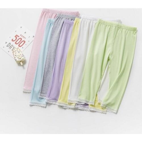 2021 Summer Girls Leggings Kids Clothes Candy Color Lace Soft Children Skinny Cropped Pants HCFZ16