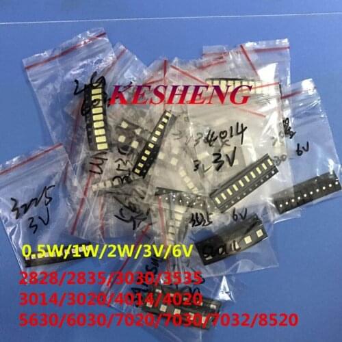370pcs/lot 1W-2W SMD LED Kit 3V/6V 2835/3030/2828/3535/5630/7020/7030/4020/4014/7032 Cold white For TV Backlight Beads