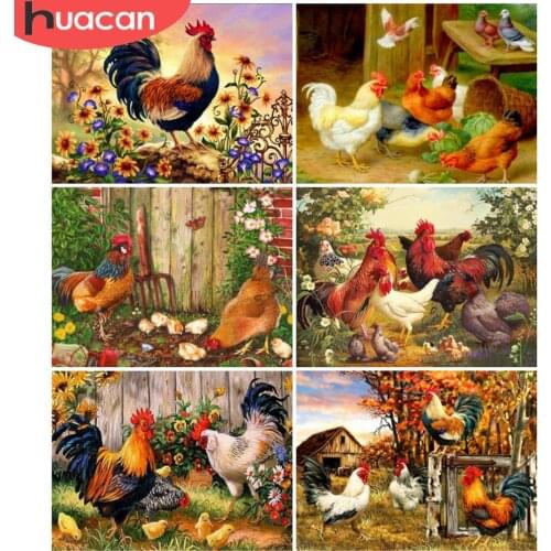 HUACAN Diamond Painting Cock Full Square Drill Diamond Embroidery Mosaic Farm Rhinestones Picture Home Decoration