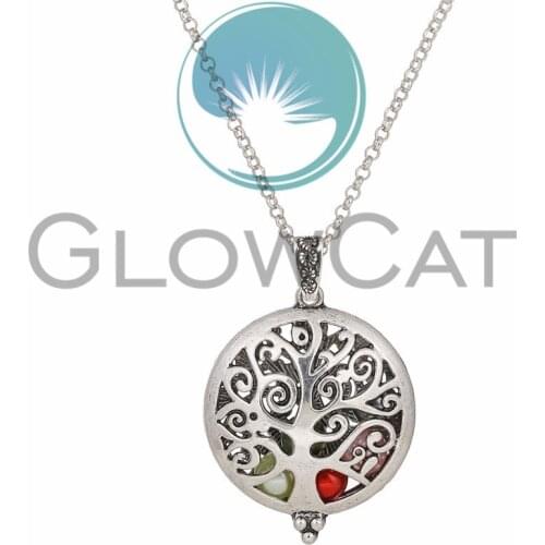 Aroma Diffuser Flower Tree Necklace Vintage Open Lockets Pendant Perfume Oil Locket 50cm Chain +1pc pad