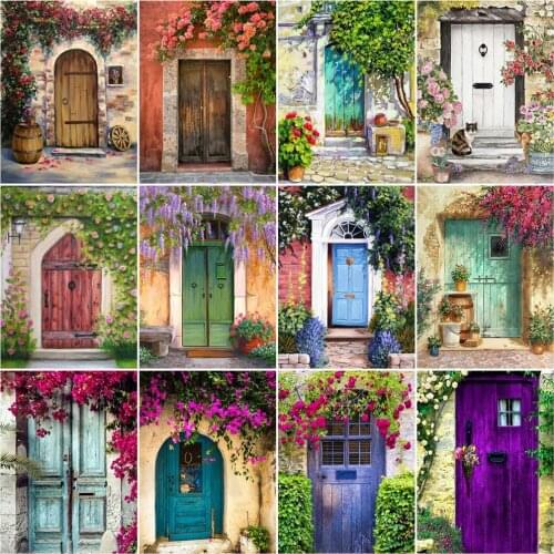 AZQSD Oil Painting By Number Flower Door Handpainted Bedroom Decor Paint By Number DIY Frame Landscape Unique Gifts