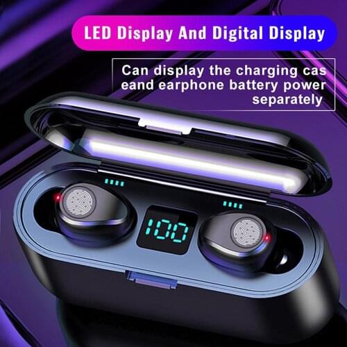 F9 TWS Wireless Earphone Bluetooth V5.0 Wireless Bluetooth Earphone LED Display With 2000mAh Charging Box For all smartphones