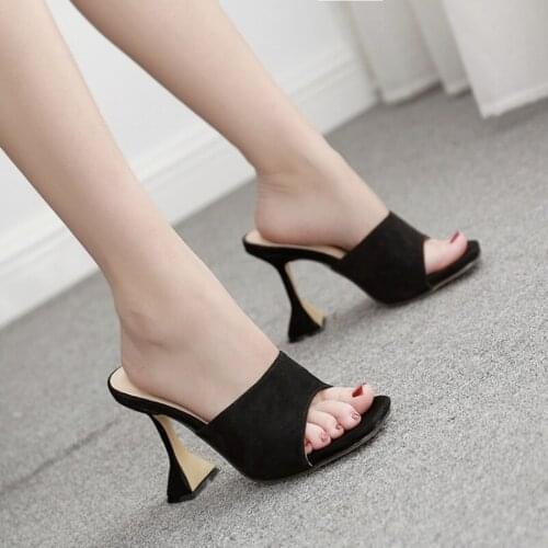 Size 35-42 Woman Summer Square head Serpentine slippers Sandals Fashion Wine Glass Mules High Heels Slipper Shoes