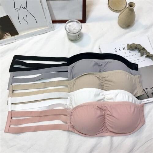 Girls Strapless Bra Womens Stretchy Padded Solid Wrap Tube Top Bandeau Short Tanks Tops With Pads For Female