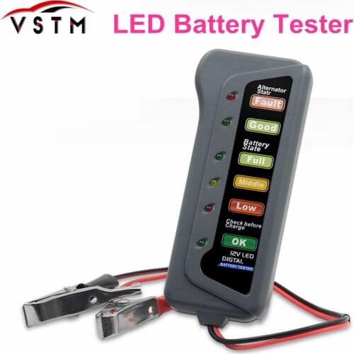 Digital Battery Tester 6 LED Lights Display Auto Car Diagnostic Tool 12V Battery Alternator for Cars Vehicle Motorcycle