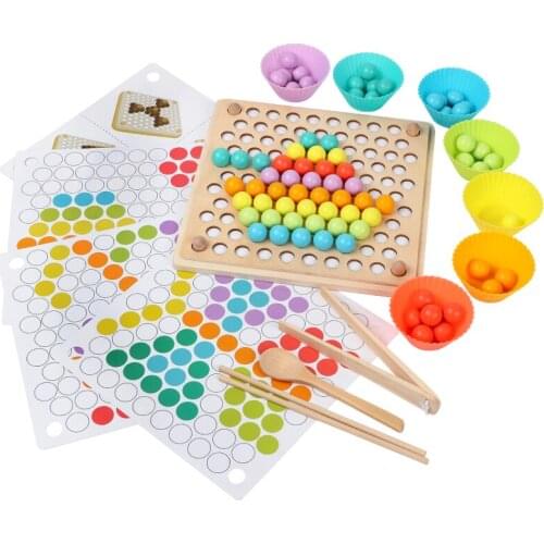 Wooden Clip Beads Matching Board Montessori Hands Brain Memory Training Math Game Early Educational Toys Gift For Children Kids
