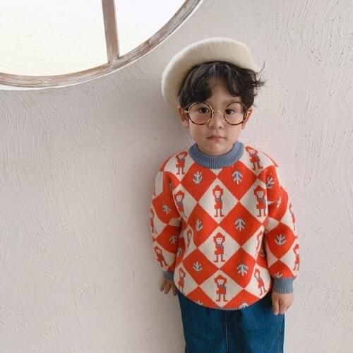 Childrens wear 2019 winter celebration red sweater Korean version of boys and girls sweaters thickened cartoon diamond sweaters