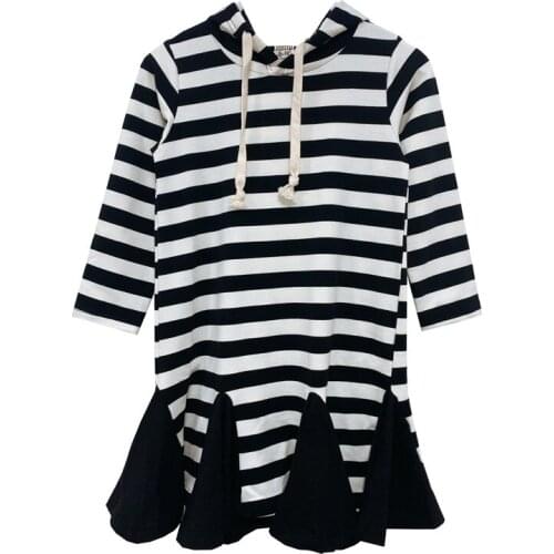 Casual Cotton Children Dress Autumn Striped Teen Girls Dress Big Girls Hooded Sweatshirt Dresses Kids Patchwork Party Frocks