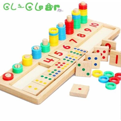 Montessori Dominos Children Preschool Teaching Aids Counting and Stacking Board Wooden Math Toy