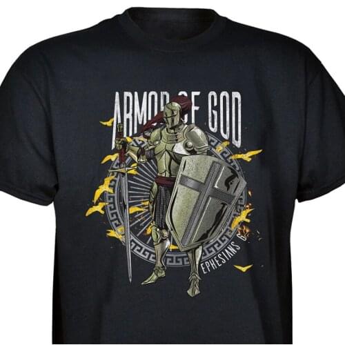 Crusaders T-Shirt Knights Templars Mens Cotton Round Neck Short Sleeve T Shirt Reads "Armor of God Ephesians 6"