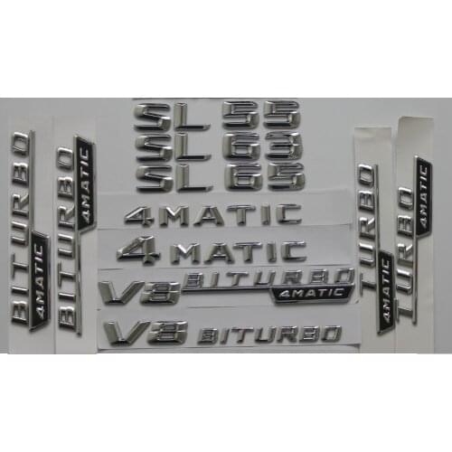 Chrome Shiny Silver Car Trunk Rear Number Letters Words Badge Emblem Emblems Sticker for Mercedes Benz SL55 SL63 SL65 AMG 4MATIC