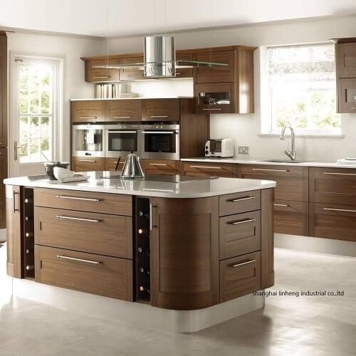 Solid wood curved shape kitchen cabinet(LH-SW089)