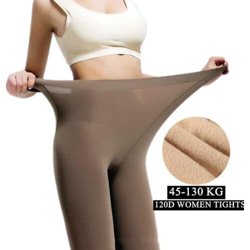 Plus Size Sexy Women Tights 120D Warm Winter Fleece Pantyhose High Waist Female Stretchy Opaque Footed Tights for Autumn Spring