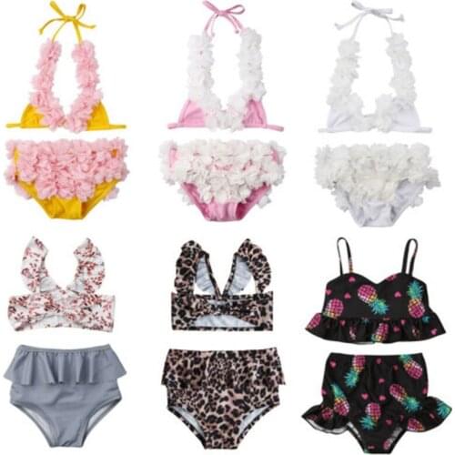 Summer Toddler Baby Girls Bikini Set Split Two Pieces High Waist Swimwear Leopard/Floral Printed Swimsuit New Bathing Suit 0-5Y