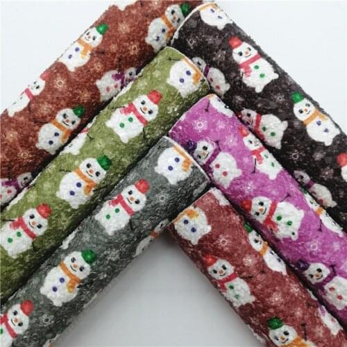 Snowman Printed Chunky Glitter Faux Vinyl Fabric with Felt Backing Glitter Leather Sheets For Earrings Bows DIY 21X29CM GM2327B