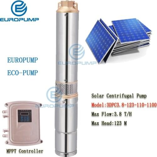 EUROPUMP MODEL(3DPC3.8-123-110-1100) 3" DC Submersible Solar Water Pump 110V 1100W 1.5HP Solar Bomba Kits With MPPT Controller