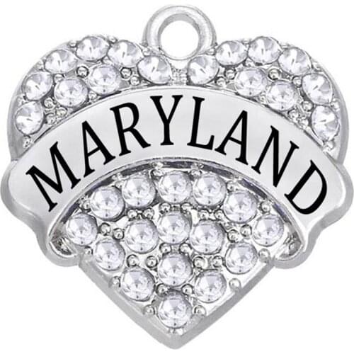 Fashion Crystal Inlay Metal Heart MARYLAND Pendant for City Label Boutique Jewellery Accessories