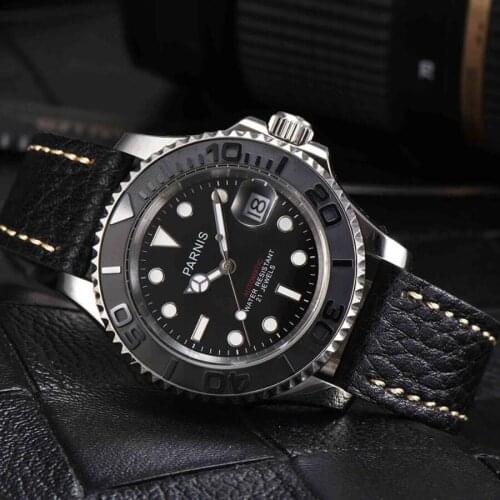 Parnis 40mm Automatic Self-Wind Movement Watch Men Luxury Brand Luminous Waterproof Sapphire Crystal Calendar Mechanical Watch
