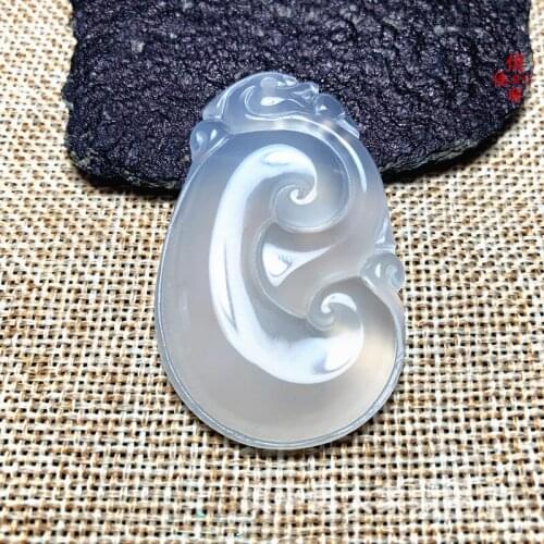 Natural white agate handcarved wishful pendant simple retro pendant temperament jewellery fashion for women men