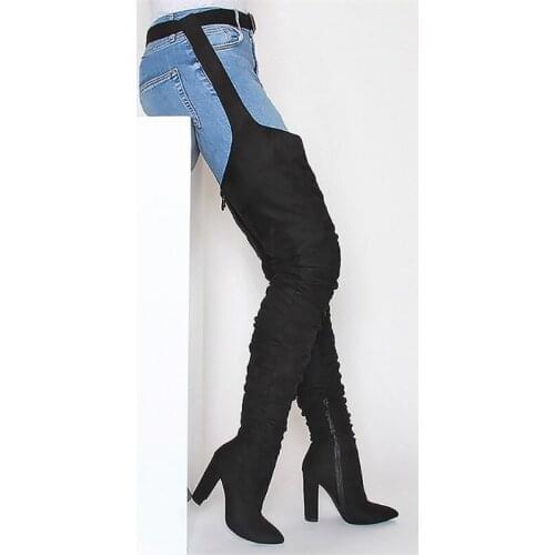 2020 New Women Boots Black Green Suede Over The Knee Boots Sexy Female Autumn Winter Lady Thigh High Long Boots Zapatos De Mujer