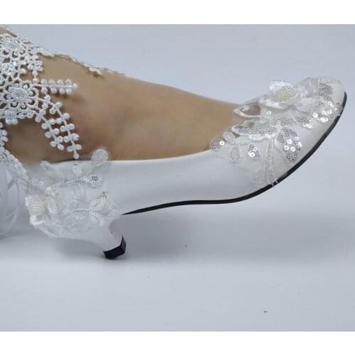 BaoYaFang New arrival White flower Party Heeled Shoes Woman High Heel Pumps Ladies Wedding shoes Lace-Up sweet party shoe