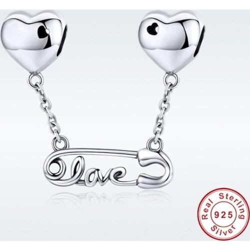Fit Europe Bracelet Original 925 Sterling Silver Button Needle Charms S925 Double Heart Chain Beads for Pendant Necklace