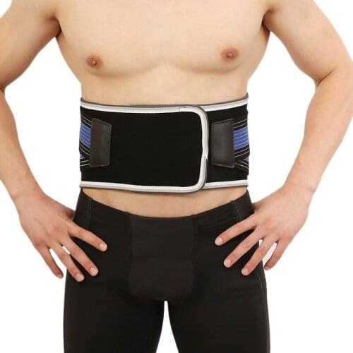 Lumbar Support with Double Banded Strong Compression Pull Straps, Breathable Waist/Lower Back Brace - Black & Blue Color