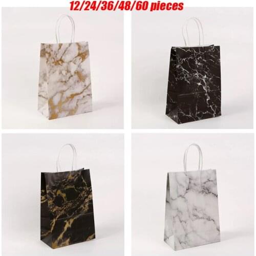 Festival Christmas Gift Paper Bag Marble Design Printing White Kraft Paper New Year Packaging Bag Birthday Gift Bags with Handle