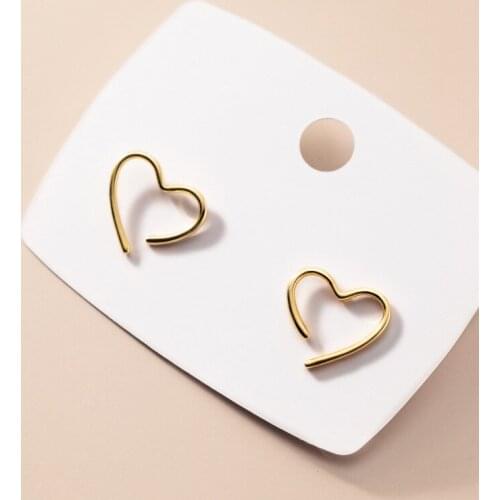 Enosola Real 925 Sterling Silver Simple Hollow Heart Stud Earrings for Women Open Heart Jewelry