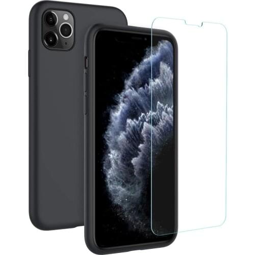 EasyAcc Silicone Case for iPhone 11&Tempered Glass Screen Protector Soft Case with Microfiber Lining Cover for iPhone 11 Pro