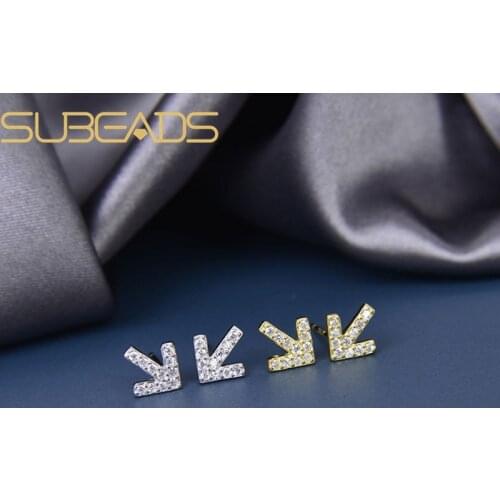 Subeads Real 925 Sterling Silver Crystal Arrow Stud Earrings For Women Simple Rhinestone Geometric Earrings Jewelry Ear Gift