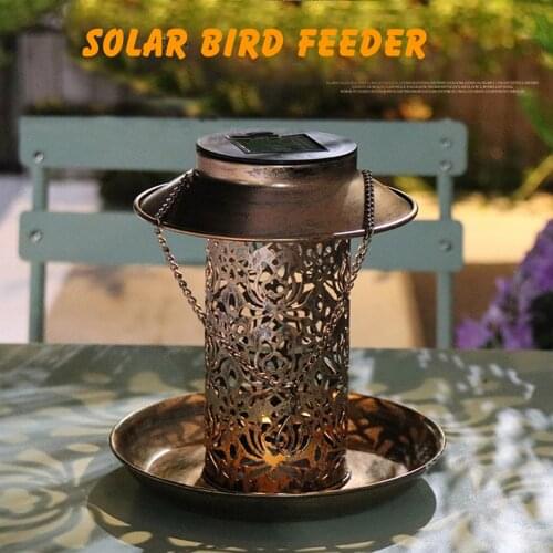 2 in 1 Outdoor Metal Solar Bird Feeder Lawn Lamp Bird Feeder With Solar Street Lamp Waterproof Garden Birdhouse Metal Tray Light