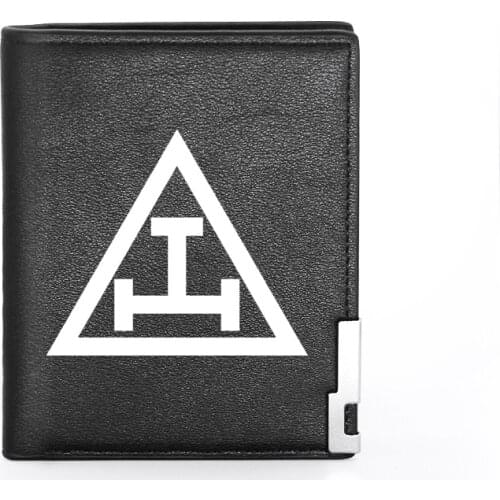 High Quality Classic Free Mason Triangle Printing Leather Wallet Credit Card Holder Short Purse