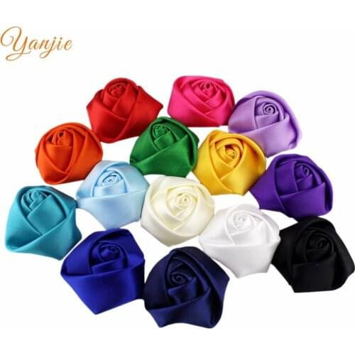 28pcs/lot Chic Cute Girl 1.5" Satin Rose Handcraft DIY Flower Hot-sale Soft Hair Accessories For Kids Headwear 2020 Bandeau
