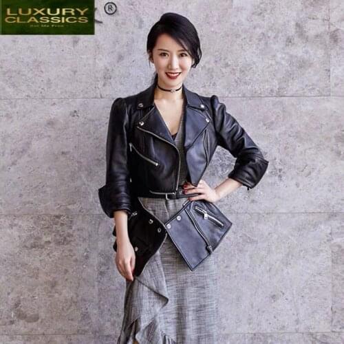 Womens Leather Jacket 100% Sheepskin Coat Female Motorcycle Leather Jackets Women Spring Autumn 2021 Cuero Genuino LW95