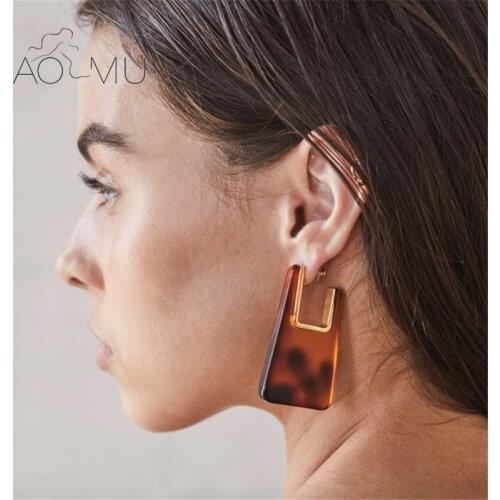 AOMU 2020 New S925 Geometric Simple U Shape Leopard Transparent Acrylic Big Studs Earrings for Women Catwalk Party Jewelry